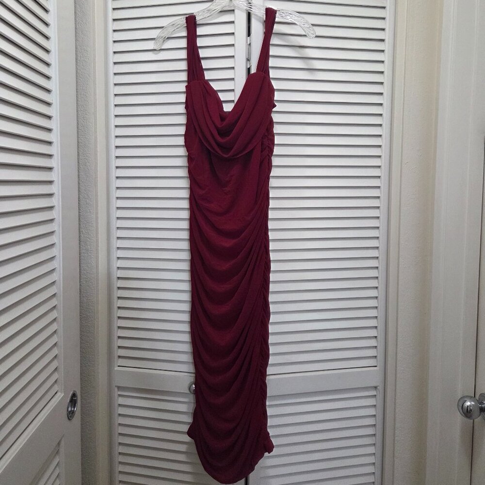 PRETTYGARDEN Off Shoulder Ruched Elegant Bodycon Cocktail Party Midi Dress